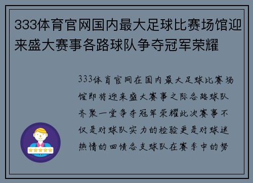 333体育官网国内最大足球比赛场馆迎来盛大赛事各路球队争夺冠军荣耀